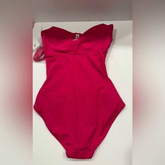 Anne Colle Live In Color Strapless Bandeau Keyhole Shirred One Piece Swimsuit - Picture 8 of 10